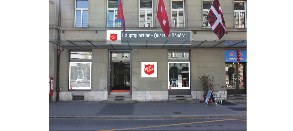 The salvation army logo on the HQ