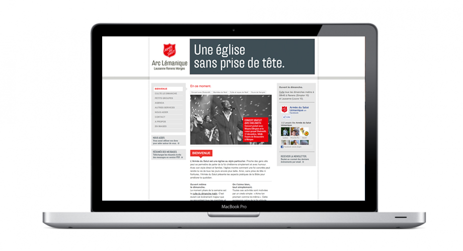 Website of the salvation army with the logo