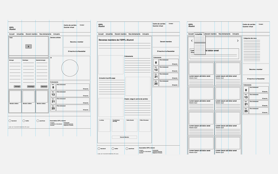 wireframes of the website