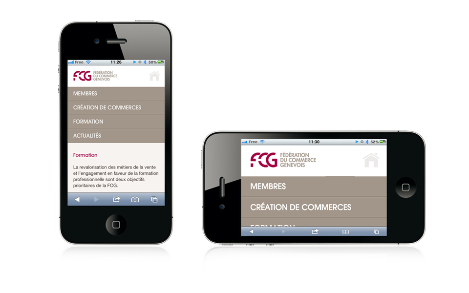 Overview of FCG website on smartphone