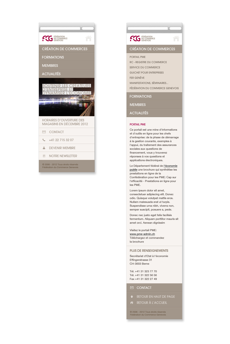 Feed du site internet sur smartphone