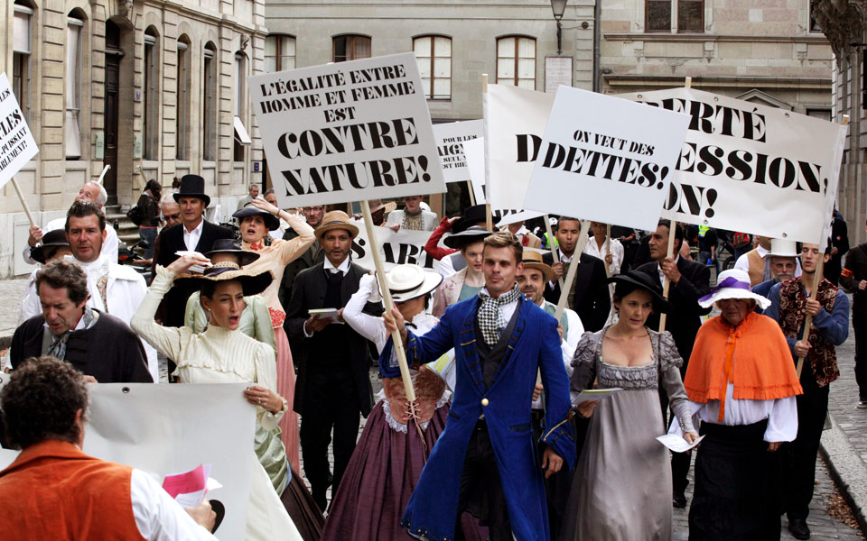 people parading in Geneva