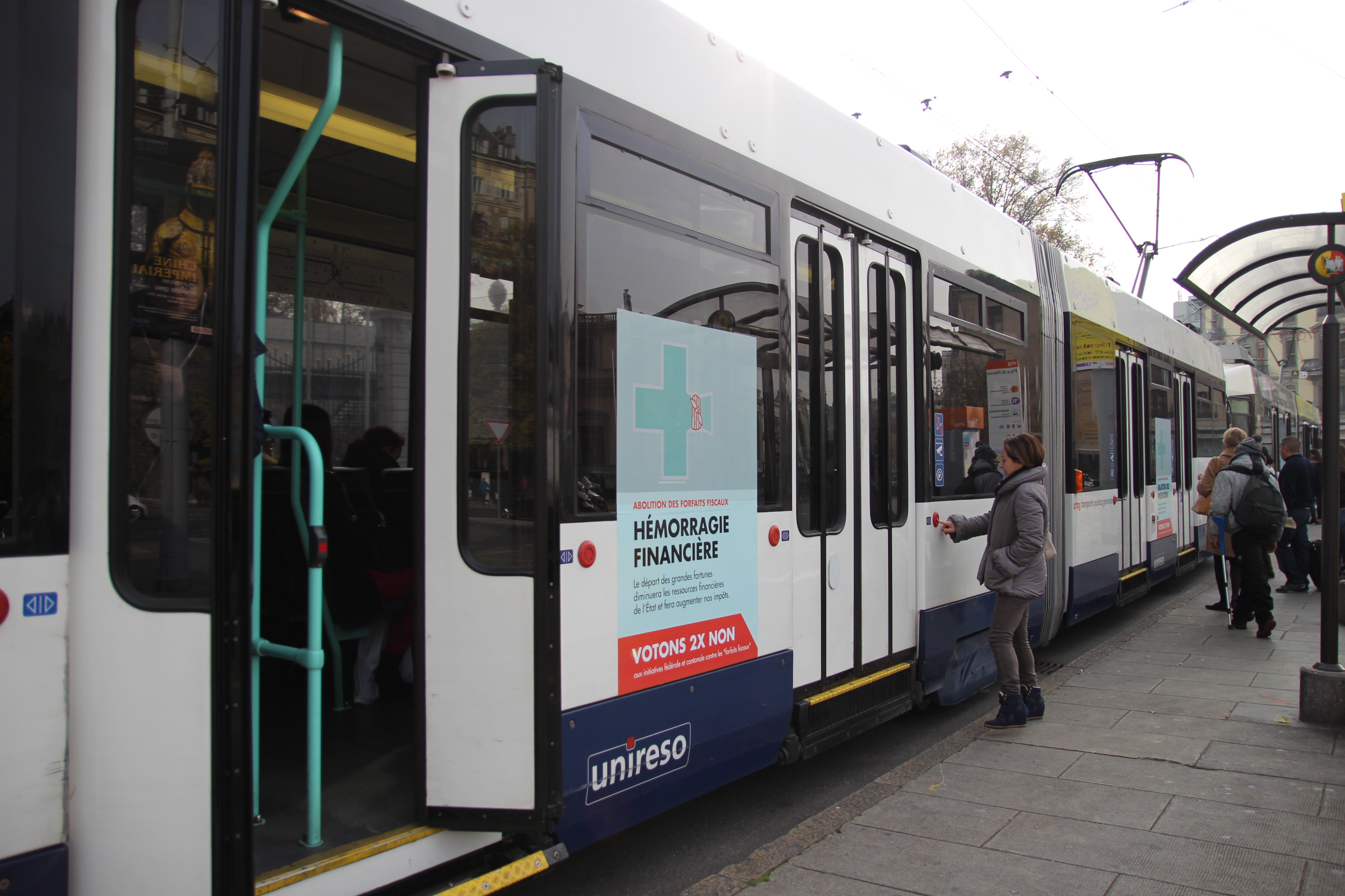 Political campaign poster on a tramway