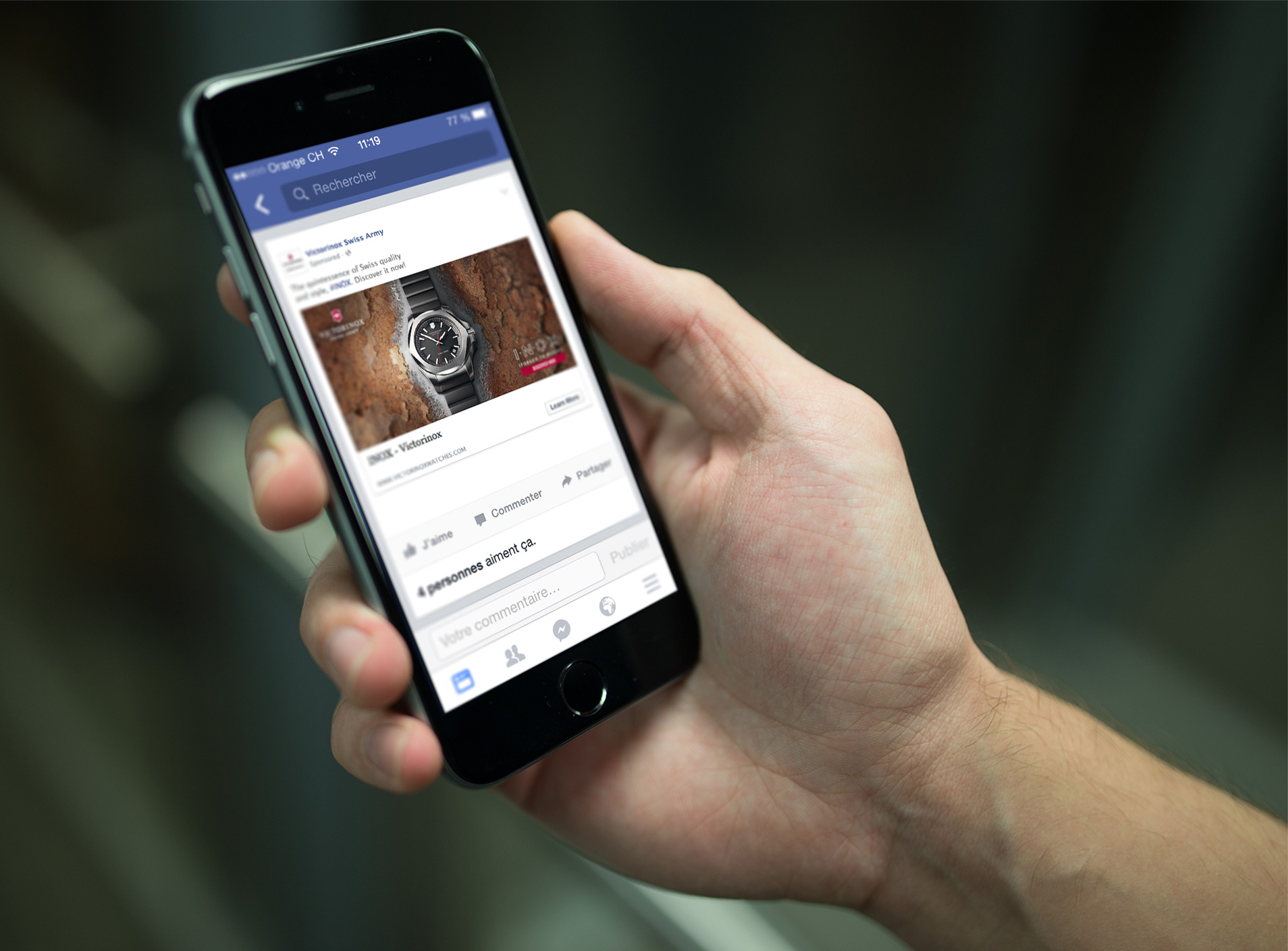 Visuel de la page Facebook sur smartphone