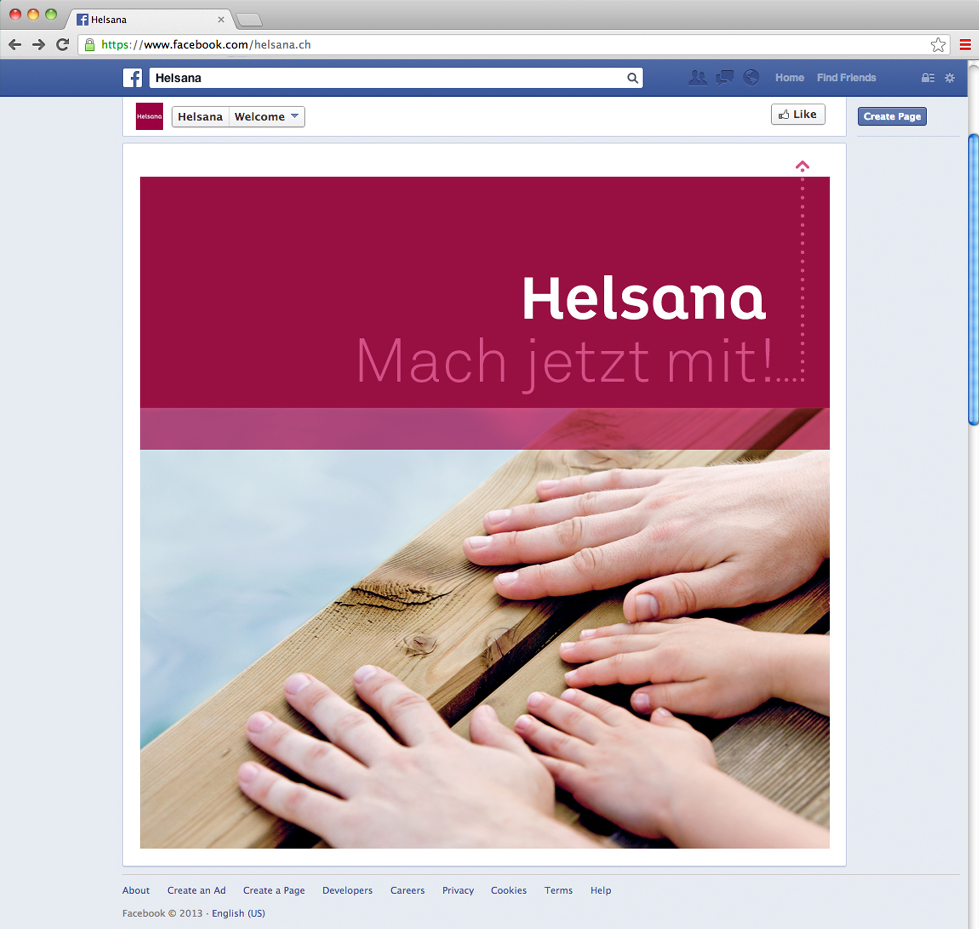 Landing page Helsana on Facebook