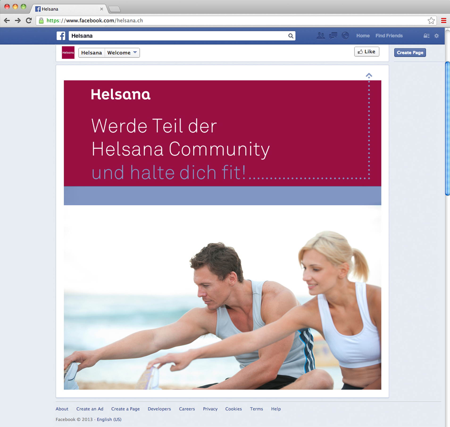Landing page Helsana on Facebook