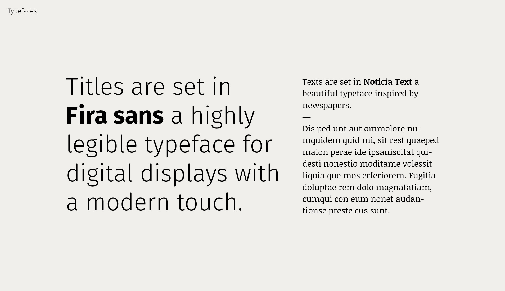 Website's typefaces overview