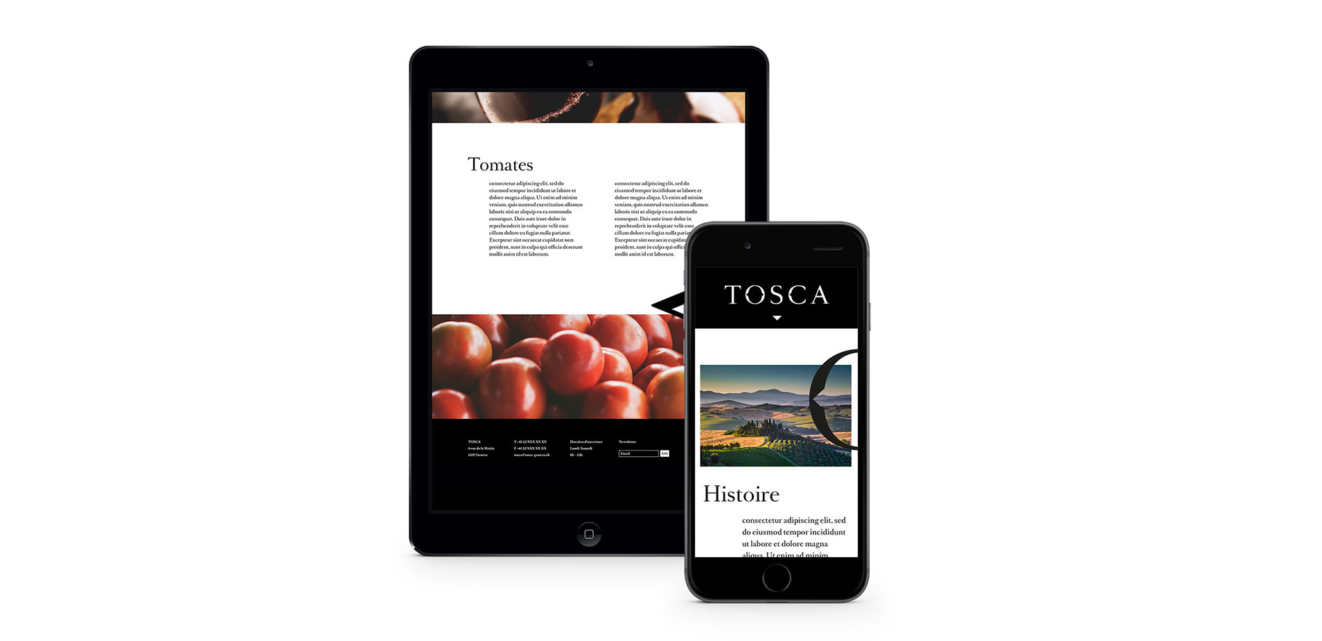 Preview mobile et tablette site internet Tosca